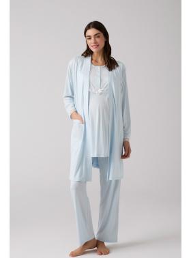 Merci Marya 1010M Mavi Viskon Sabahlıklı Lohusa Pijama Takımı 