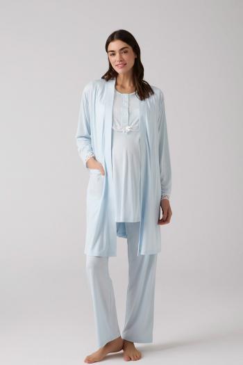 Merci Marya 1010M Mavi Viskon Sabahlıklı Lohusa Pijama Takımı 