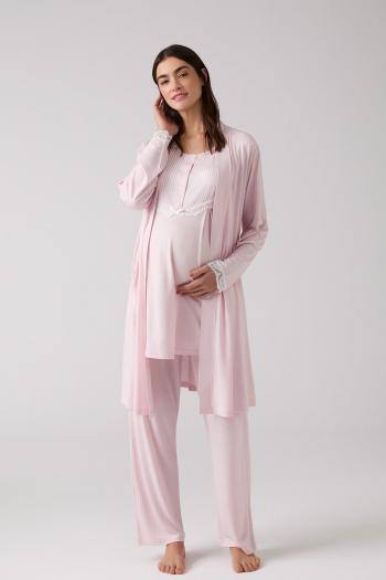 Merci Marya 1010 PEMBE Viskon Sabahlıklı Lohusa Pijama Takımı 