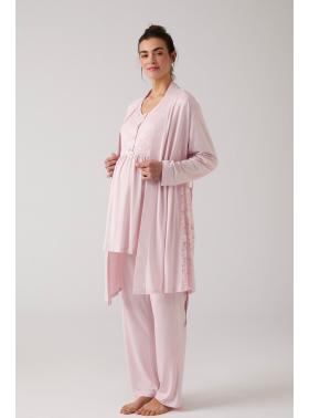 Merci Marya Dantelli Tasarım Sabahlıklı Lohusa Pijama Takımı 1016P