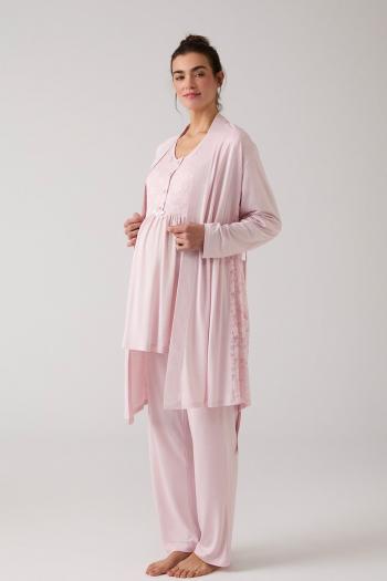 Merci Marya Dantelli Tasarım Sabahlıklı Lohusa Pijama Takımı 1016P