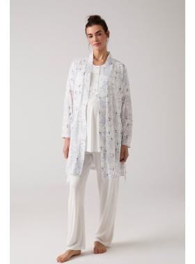 Merci Marya Dantelli Lohusa Pijama ve Desenli Sabahlık Takımı  1019EM