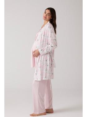 Merci Marya Dantelli Lohusa Pijama ve Desenli Sabahlık Takımı  1019P