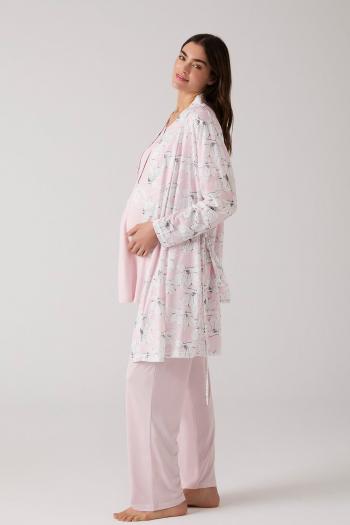 Merci Marya Dantelli Lohusa Pijama ve Desenli Sabahlık Takımı  1019P
