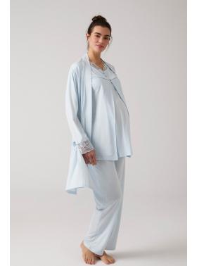 Merci Marya Dantelli Emzirme Özellikli Lohusa Pijama ve Sabahlık Takımı 1020M