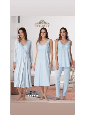 Effortt 9036 Mavi Çizgili Sabahlıklı Lohusa 4lü Set