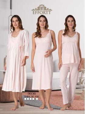 Effortt 9036 PUDRA Çizgili Sabahlıklı Lohusa 4lü Set