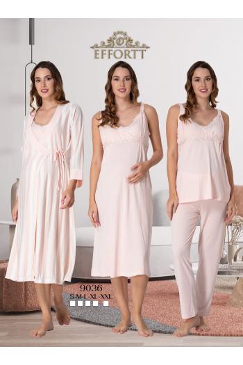 Effortt 9036 PUDRA Çizgili Sabahlıklı Lohusa 4lü Set