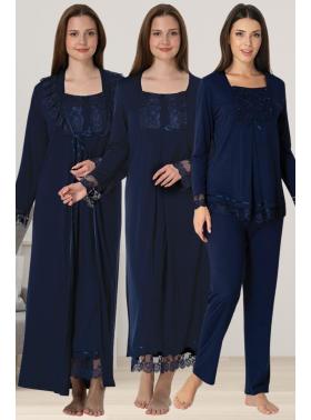 Effortt 3046 LACİVERT Dantelli 4lü Hamile Lohusa Seti