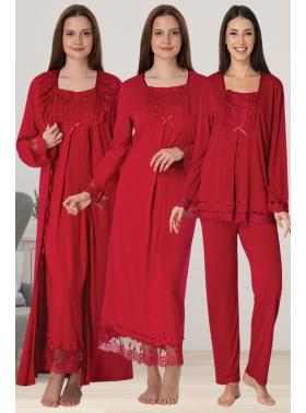Effortt 3046 VİŞNE Dantelli 4lü Hamile Lohusa Seti