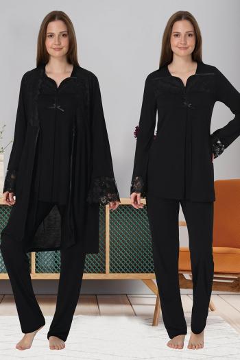 Effortt 4084 Siyah Dantelli Sabahlıklı Lohusa Pijama Takımı Effortt 4084 Siyah Dantelli Sabahlıklı Lohusa Pijama Takımı