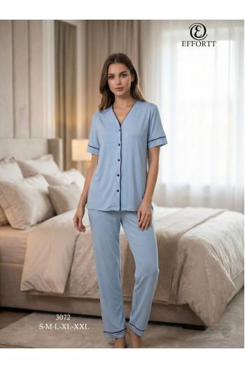Effortt 3072M Önden Düğmeli Pijama Takımı