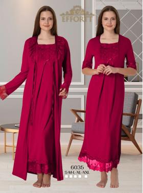 Effortt 6035 VİŞNE Dantelli Sabahlıklı Lohusa Gecelik Takımı