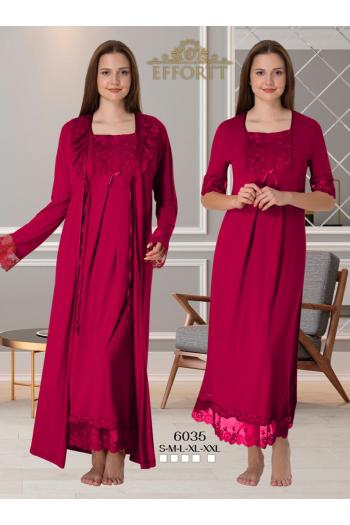 Effortt 6035 VİŞNE Dantelli Sabahlıklı Lohusa Gecelik Takımı