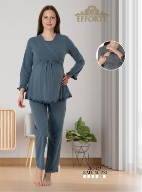 Effortt 4042 Melanj Gizli Emzirme Özellikli Lohusa Pijama Takımı