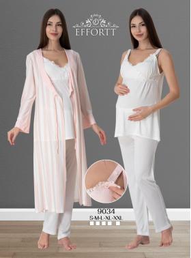 Effortt 9034  Çizgili Sabahlıklı Lohusa Pijama Takımı