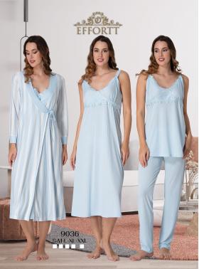 Effortt 9036 Mavi Çizgili Sabahlıklı Lohusa 4lü Set