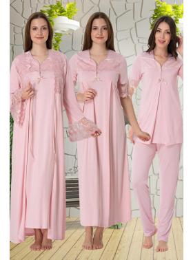 Effortt 9016 Pudra Pembe Dantelli 4lü Lohusa Seti