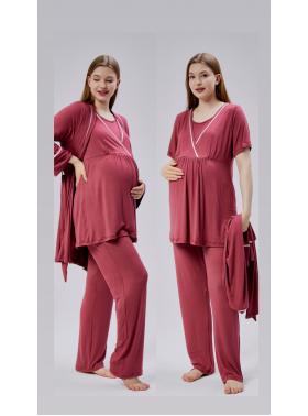RİMEL Narçiçeği Biyeli Sabahlıklı Lohusa Pijama Takımı 810