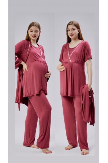 RİMEL Narçiçeği Biyeli Sabahlıklı Lohusa Pijama Takımı 810