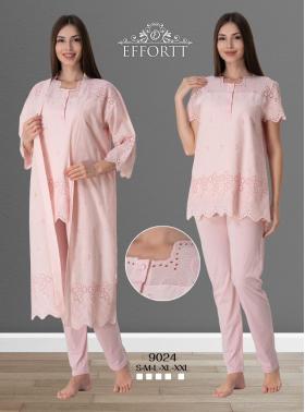 Effortt 9024 Pudra KETEN Sabahlıklı Lohusa Pijama Takımı