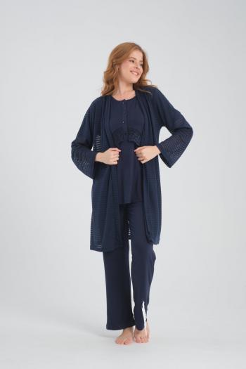 RİMEL Sabahlıklı Güpür Detaylı Lohusa Pijama Takımı 2384