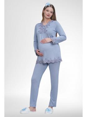 MECİT MAVİ 1501 Hamile Lohusa Pijama Takımı