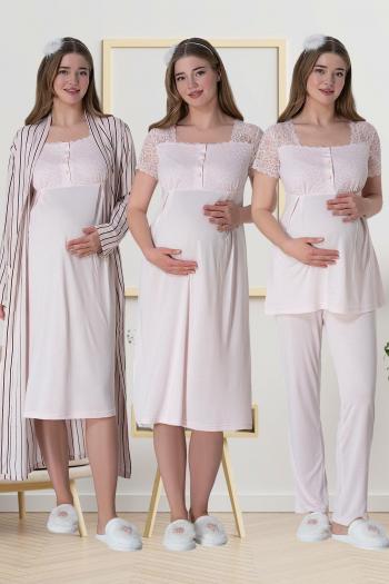 Mecit 6063 Pembe Çizgili Uzun Sabahlıklı Gecelik Pijama Lohusa Set Mecit 6063 Pembe Çizgili Uzun Sabahlıklı Gecelik Pijama Lohusa Set