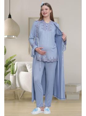 Mecit 1517 MAVİ Sabahlıklı Hamile Lohusa Pijama Takımı