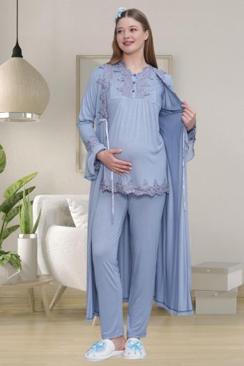 Mecit 1517 MAVİ Sabahlıklı Hamile Lohusa Pijama Takımı Mecit 1517 MAVİ Sabahlıklı Hamile Lohusa Pijama Takımı