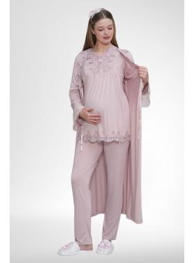 Mecit 1517 Pudra Sabahlıklı Hamile Lohusa Pijama Takımı
