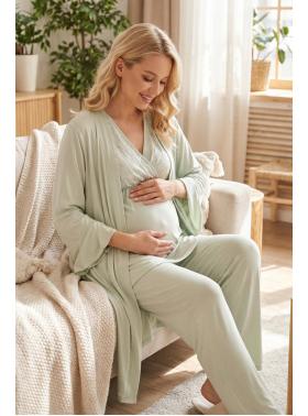 RİMEL Kısa Kollu Sabahlıklı Dantel Biyeli Kruvaze Lohusa Pijama Takımı-2032