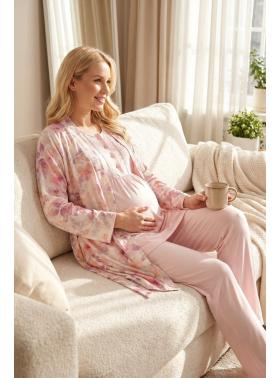 Rimel  715 Kısa Kollu Lohusa Pijama ve Desen Sabahlık Takımı