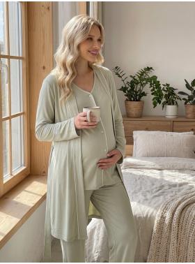 RİMEL Kısa Kollu  Sabahlıklı Lohusa Pijama Takımı-2039