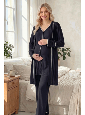 RİMEL Kısa Kollu  Sabahlıklı Lohusa Pijama Takımı-2037