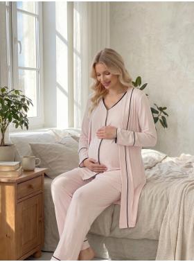 RİMEL Kısa Kollu  Sabahlıklı Lohusa Pijama Takımı-2038