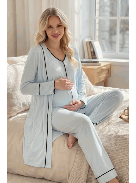 RİMEL Kısa Kollu  Sabahlıklı Lohusa Pijama Takımı-2036