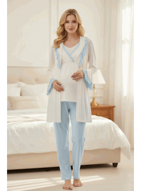 RİMEL Kısa Kollu  Sabahlıklı Lohusa Pijama Takımı-2013