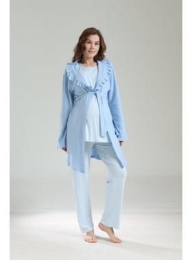 RİMEL Kısa Kollu  Sabahlıklı Lohusa Pijama Takımı-1039