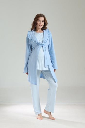 RİMEL Kısa Kollu  Sabahlıklı Lohusa Pijama Takımı-1039