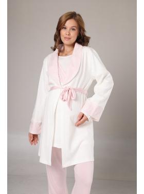 RİMEL Kışlık Pamuk Sabahlıklı Kruvaze Yaka Lohusa Pijama Takımı Pembe - 1000