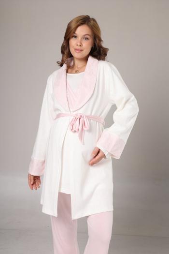 RİMEL Kışlık Pamuk Sabahlıklı Kruvaze Yaka Lohusa Pijama Takımı Pembe - 1000