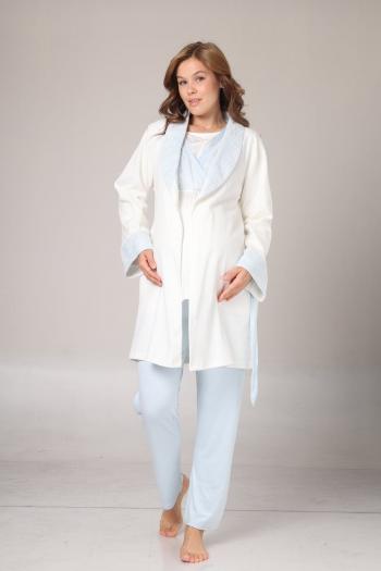 RİMEL Kışlık Pamuk Sabahlıklı Kruvaze Yaka Lohusa Pijama Takımı Mavi - 1001 RİMEL Kışlık Pamuk Sabahlıklı Kruvaze Yaka Lohusa Pijama Takımı Mavi - 1001