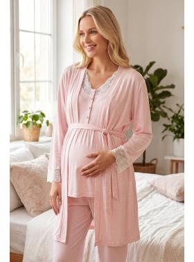 RİMEL Kısa Kollu  Sabahlıklı Lohusa Pijama Takımı-2059