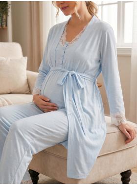 RİMEL Kısa Kollu  Sabahlıklı Lohusa Pijama Takımı-2060