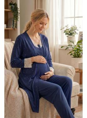 RİMEL Kısa Kollu  Sabahlıklı Lohusa Pijama Takımı-2061