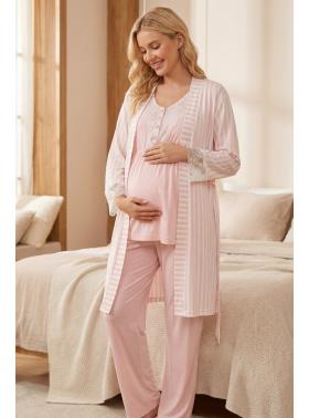 RİMEL Kısa Kollu  Sabahlıklı Lohusa Pijama Takımı-2053