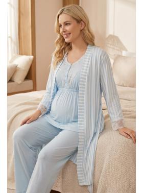 RİMEL Kısa Kollu  Sabahlıklı Lohusa Pijama Takımı-2054