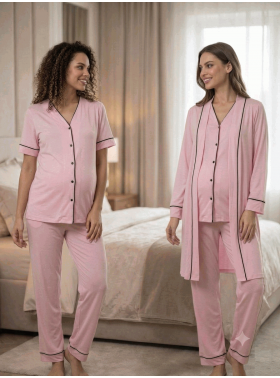 Effortt 3074P Sabahlıklı Hamile Lohusa Pijama Takımı