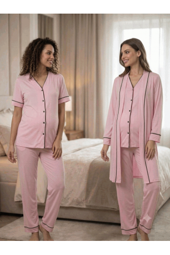 Effortt 3074P Sabahlıklı Hamile Lohusa Pijama Takımı